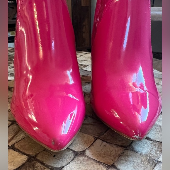 Hot Pink Patent Leather Block Ankle Boots - Picture 4 of 5